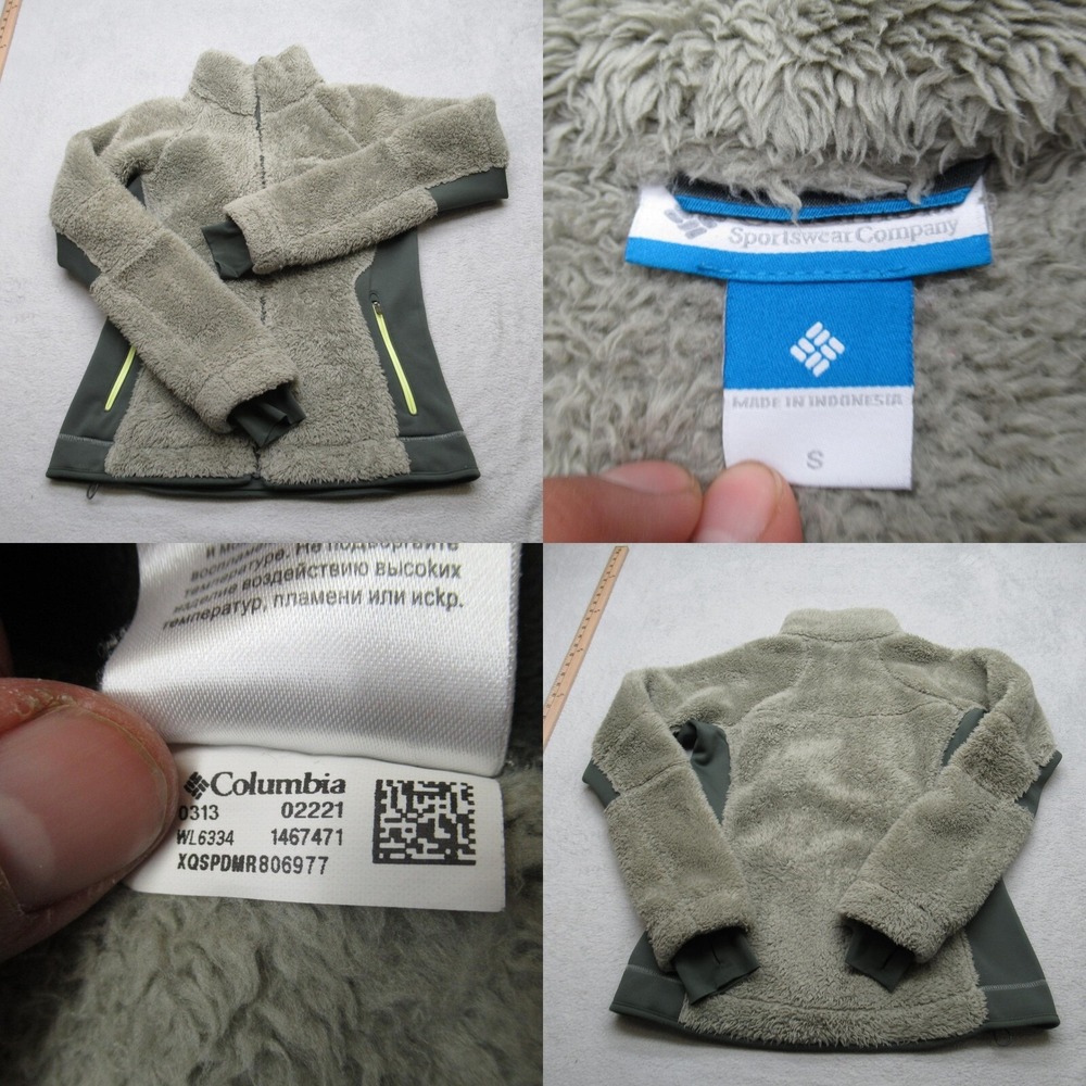 Columbia Jacket Women Small Green Artic Crest Sherpa Fleece Thumbholes Full Zip